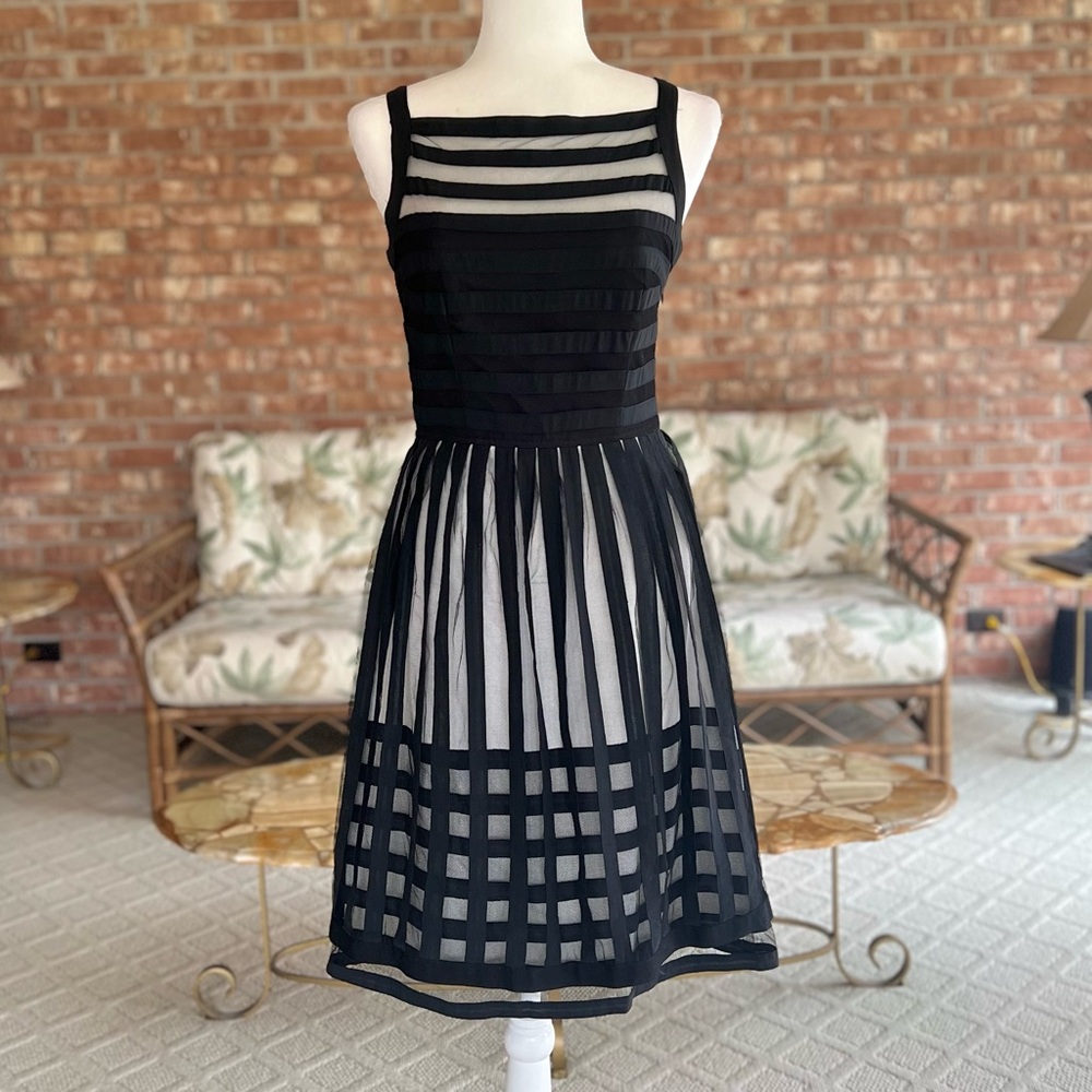 Cynthia Steffe Dress Mesh Striped Fit & Flare Sleeveless Mini S Quiet Luxury